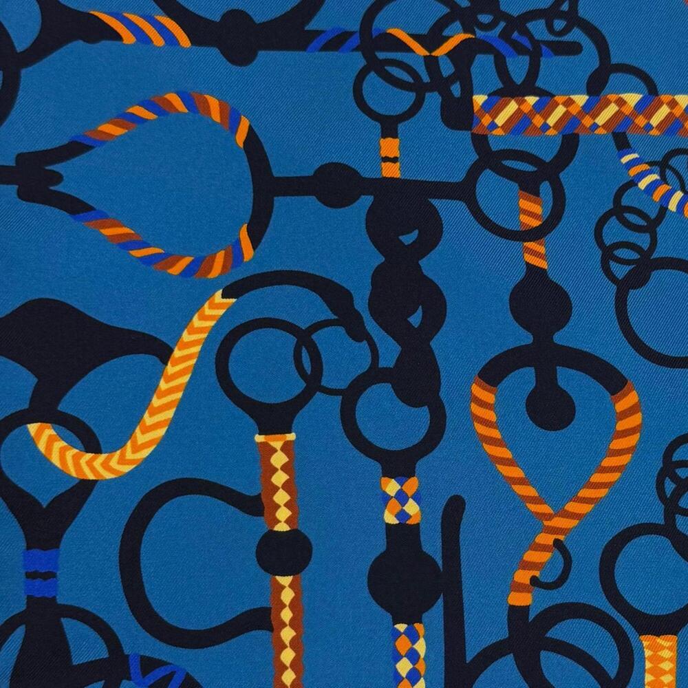 HERMES Blue Silk Scarf - Picture 7 of 8